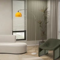 HOMCOM Lampada da Terra ad Arco con Interruttore a Pedale, in Marmo, Metallo e Plastica, 26x90x180 cm, Bianco e Arancione(m-8)