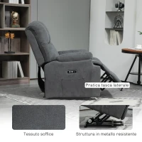 HOMCOM Poltrona Alzapersona con Poggiapiedi, in Tessuto Effetto Lino, 84x96x100 cm, Grigio Scuro(m-8)