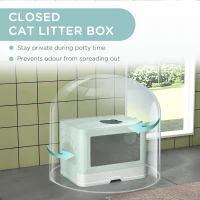 PawHut Arenero para Gatos Cubierto con Pala Cepillo 2 Puertas Entrada Principal y Salida Superior 48,5x38x36,5 cm Verde Claro(m-8)