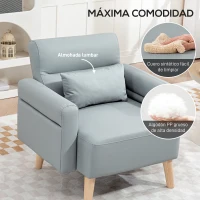 HOMCOM Sillón Tapizado en Cuero Sintético Respaldo con Costuras y Patas de Madera para Salón o Dormitorio 77x78x78 cm Gris(m-4)