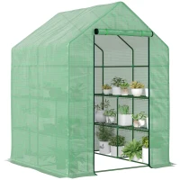 Outsunny Serra da Giardino con Scaffali, Copertura in PE e Porta Avvolgibile, 143x138x190 cm, Verde(m-1)