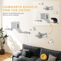 PawHut Juego de Escalada para Gatos de Pared de 6 Piezas con Condominio Plataforma Hamaca Escaleras y Tabla de Rascar Gris(m-5)