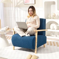 HOMCOM Sillón Nórdico de Borreguito Acolchado Grueso y Patas de Madera Asiento Amplio para Salón Dormitorio 74,5x76x78 cm Azul(m-8)