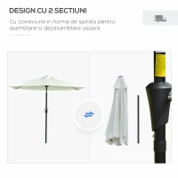 Outsunny Umbrela de Gradina Reglabila cu manivela din otel , Alb Crem Φ230cm(m-7)