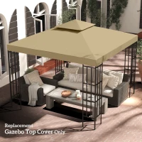 Outsunny 3(m) Gazebo Top Cover Double Tier Canopy Replacement Pavilion Roof Deep Beige(m-10)