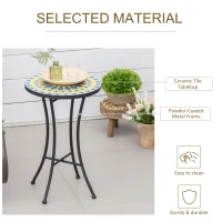 Outsunny Masuta de Gradina din Metal cu Blat din Mozaic Ceramic, Ф35.5x53.5cm, Multicolor(m-5)