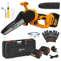 Outsunny Mini Chainsaw Cordless, 8 Inch Electric Chainsaw with 2 x 4000mAh Batteries, Brushless Motor and Safety Lock for Tree Trimming, Garden, Wood Cutting, Orange(m-11)