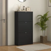 HOMCOM Mueble Zapatero Moderno con 3 Cajones Abatibles y Estantes Ajustables para 18 Pares de Zapatos 60x23,5x115 cm Negro(m-8)