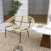 Outsunny 2-zits Tuinbank Polyrattan, weerbestendige Bank in Rattanvlecht-Design, UV-bestendig tot 260kg belast, Khaki(m-9)