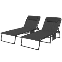 Outsunny Set of Two Sun Loungers, with Five-Position Reclining Backs - Black(m-10)