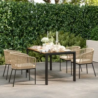 Outsunny 5-teiliges Gartenmöbel-Set, 4 Stühle, 1 Tisch, Kunst-Rattan, Stahlgestell, waschbare Kissen, für Terrasse, Khaki(m-9)