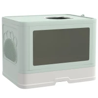 PawHut Arenero para Gatos Cubierto con Pala Cepillo 2 Puertas Entrada Principal y Salida Superior 48,5x38x36,5 cm Verde Claro(m-11)