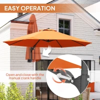 Outsunny 3(m) Wall-Mounted Parasol Shade, with Handle - Orange(m-5)