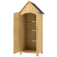Outsunny Caseta Jardín Exterior de Madera 77,5x54,2x179,5 cm 0,3 m² para Almacenaje de Herramientas con Estantes Puertas Natural(m-11)