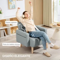 HOMCOM Sillón Tapizado en Cuero Sintético Respaldo con Costuras y Patas de Madera para Salón o Dormitorio 77x78x78 cm Gris(m-5)