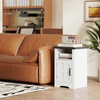 HOMCOM Conjunto de 2 Mesas Auxiliares para Sala Mesas de Cabeceira com Porta Estilo Celeiro e Prateleira Aberta 40x35x60 cm Branco(m-7)