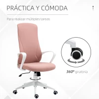 Vinsetto Silla de Oficina Giratoria Altura Ajustable con Reposabrazos Función de Basculante Respaldo Alto 62x56x110-119,5cm Rosa(m-8)