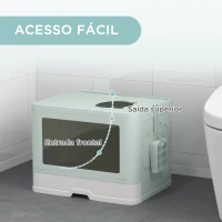 PawHut Caixa de Areia para Gatos Amovível com Pá Escova 2 Portas Entrada Principal e Saída Superior 48,5x38x36,5 cm Verde Claro(m-5)