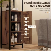 kleankin Meuble colonne de salle de bain industriel 3 étagères ouvertes porte à lamelles étagères réglables marron rustique(m-5)