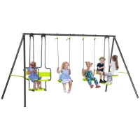 Outsunny Metal Garden Swing Set with Double Swings, Glider, Swing Seats - Green(m-10)