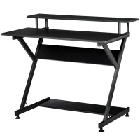 HOMCOM Masa Suport PC Economiseste Spatiu cu Raft Inaltat Monitor 100x60x85.5cm, Lemn Negru(m-9)