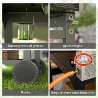 Outsunny Barbecue a Gas con Piastra e Fornello, Coperchio con Termometro e Ripiani, Regolatore e Tubo Inclusi, Nero(m-8)