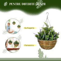 Outsunny Set 2 Plante Artificiale de Lavandă cu Ghiveci și Cârlig, Ø25x34 cm, Verde și Violet(m-5)