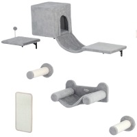 PawHut Conjunto de Prateleiras de Escalada para Gatos de 6 Peças com Placa para Arranhar e Poste de Sisal Cinzento