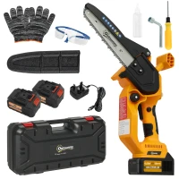 Outsunny Mini Chainsaw Cordless, 8 Inch Electric Chainsaw with 2 x 4000mAh Batteries, Brushless Motor and Safety Lock for Tree Trimming, Garden, Wood Cutting, Orange(m-10)
