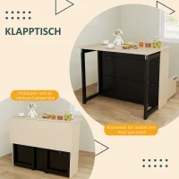 HOMCOM 3-tlg. Barset, Bartisch mit klappbarer Tischplatte, 2 Barhocker, 6 Staufächer, schwarz+Eiche, 116 x 70 x 89,5 cm(m-6)