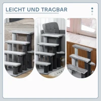 PawHut Katzentreppe 4-stufige Haustiertreppe mit Kratzsäulen Ball Hundetreppe Tiertreppe für Katzen bis 5 kg Plüsch Jute Grau 60 x 40 x 64 cm(m-7)