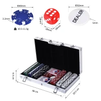 HOMCOM Mala de Poker Profissional com 300 Fichas Jogo de Poker com Mala de Alumínio 5 Dados 2 Baralhos de Cartas e 1 Ficha de Dealer 38x20,5x6,5cm Multicor(m-3)