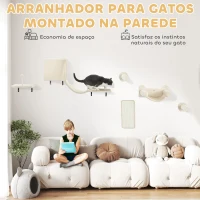 PawHut Conjunto de Prateleiras de Escalada para Gatos de 6 Peças com Placa para Arranhar e Poste de Sisal Bege(m-4)