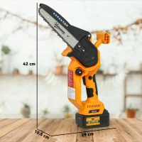 Outsunny Mini Chainsaw Cordless, 8 Inch Electric Chainsaw with 2 x 4000mAh Batteries, Brushless Motor and Safety Lock for Tree Trimming, Garden, Wood Cutting, Orange(m-3)