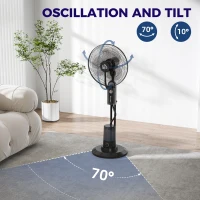HOMCOM Pedestal Fan with Water Mist Spray, Spray Misting Fan with 70° Oscillation, Tilt Head, 3 Speeds, 3 Modes, Adjustable Mist, 3.2L Water Tank, for Home, 120 cm(m-6)