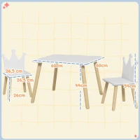 AIYAPLAY Conjunto Infantil de Mesa y 2 Sillas con Respaldo en Forma de Corona para Lectura y Dibujo 60x60x44 cm Blanco y Madera(m-3)
