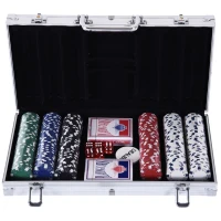HOMCOM Mala de Poker Profissional com 300 Fichas Jogo de Poker com Mala de Alumínio 5 Dados 2 Baralhos de Cartas e 1 Ficha de Dealer 38x20,5x6,5cm Multicor(m-1)