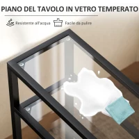 HOMCOM Tavolino da Salotto a 3 Ripiani Compatto in Vetro e Acciaio, 40x18x62 cm, Nero(m-4)