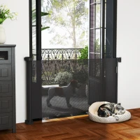 PawHut Barreira de Segurança para Cães Retrátil 0-136 cm  para Cães Pequenos com Botão de Fecho Preto(m-9)