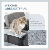 PawHut Katzentreppe 4-stufige Haustiertreppe mit Kratzsäulen Ball Hundetreppe Tiertreppe für Katzen bis 5 kg Plüsch Jute Grau 60 x 40 x 64 cm(m-6)