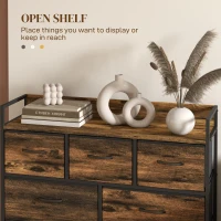 HOMCOM Komoda z 7 Szufladami z Tkaniny, Design Industrialny, Stalowa Rama, 98x29x85cm, Brąz/Czarny(m-5)