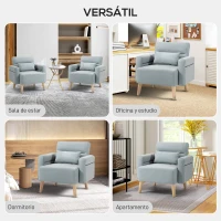 HOMCOM Sillón Tapizado en Cuero Sintético Respaldo con Costuras y Patas de Madera para Salón o Dormitorio 77x78x78 cm Gris(m-6)