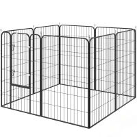 PawHut Parque para Mascotas de 8 Paneles 80x120 cm Corralito para Perros con Puerta y Doble Pestillo Metálicos Negro(m-11)