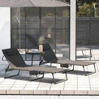 Outsunny Set of Two Sun Loungers, with Five-Position Reclining Backs - Black(m-9)