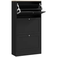HOMCOM Mueble Zapatero Moderno con 3 Cajones Abatibles y Estantes Ajustables para 18 Pares de Zapatos 60x23,5x115 cm Negro(m-1)
