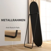 HOMCOM Ganzkörperspiegel, ovale Form, freistehend, Metallrahmen, 40x160cm, Schwarz(m-6)