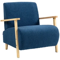 HOMCOM Sillón Nórdico de Borreguito Acolchado Grueso y Patas de Madera Asiento Amplio para Salón Dormitorio 74,5x76x78 cm Azul(m-11)