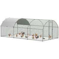 PawHut Gallinero de Exterior Grande para 12-18 Gallinas de Acero Galvanizado y Techo de Tela Oxford 5,7x2,8x1,97 m Plata(m-10)