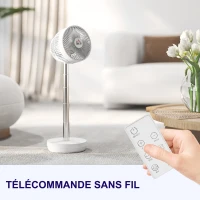 HOMCOM Ventilateur de bureau avec télécommande et batterie rechargeable, alimenté par USB, inclinaison et hauteur réglables, blanc(m-6)