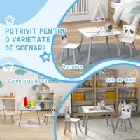 ZONEKIZ Set Masă și 2 Scaune pentru Copii de 3-8 Ani cu Desene de Animale, 60x60x44 cm, Gri(m-6)